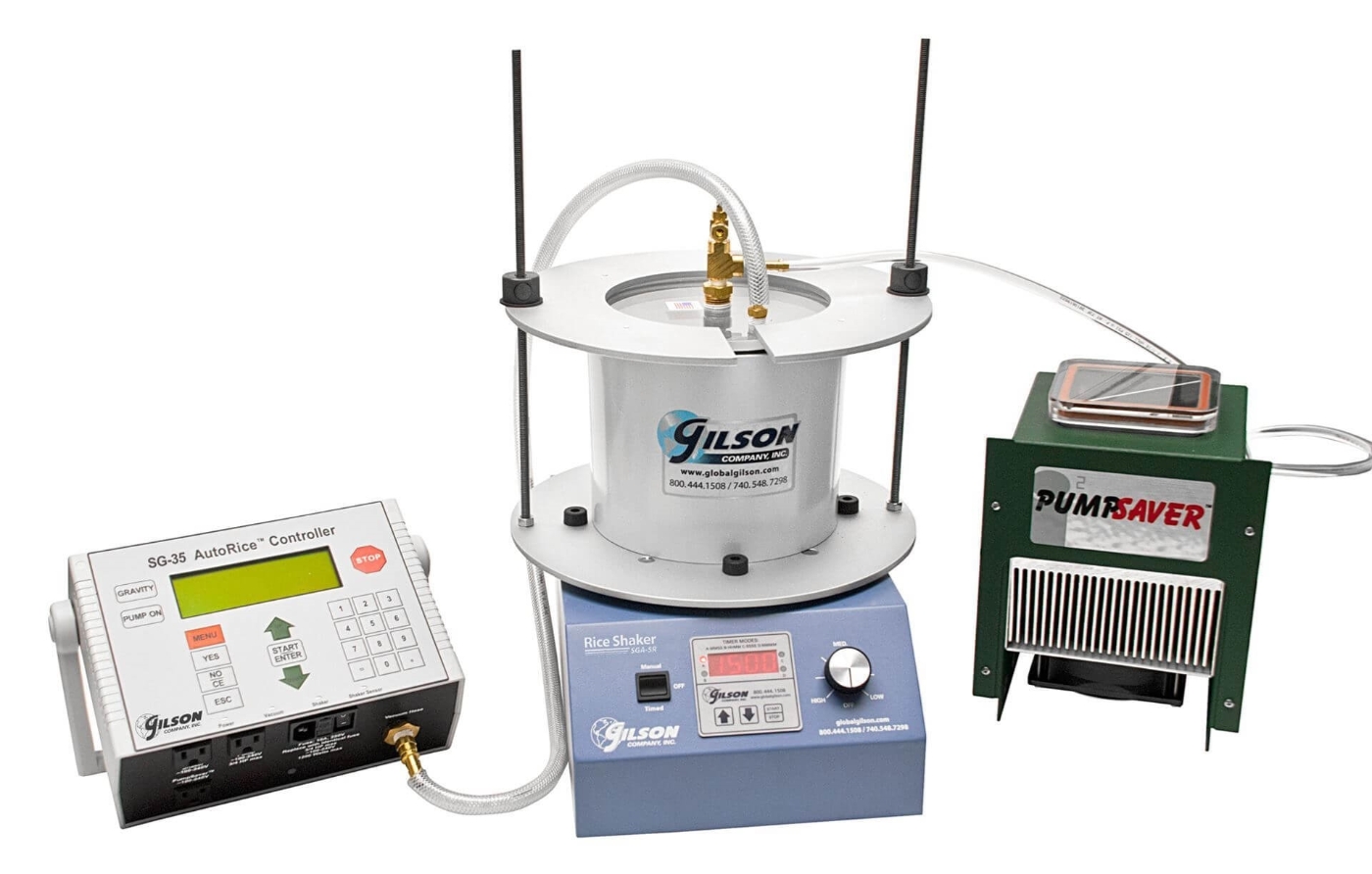 SG-36 pictured with SGA-5R Gilson Rice Shaker and SG-16A Pycnometer