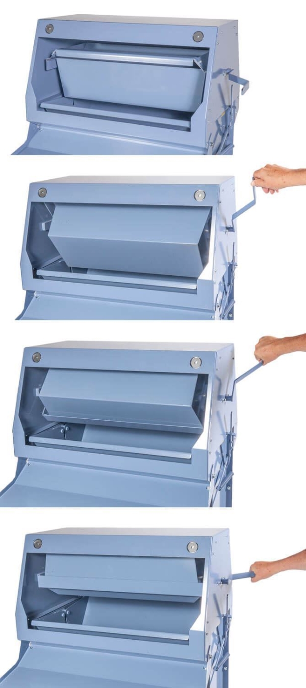 Enclosed Universal Splitter's Feed to Dump mechanism (Hopper door is closed during operation)