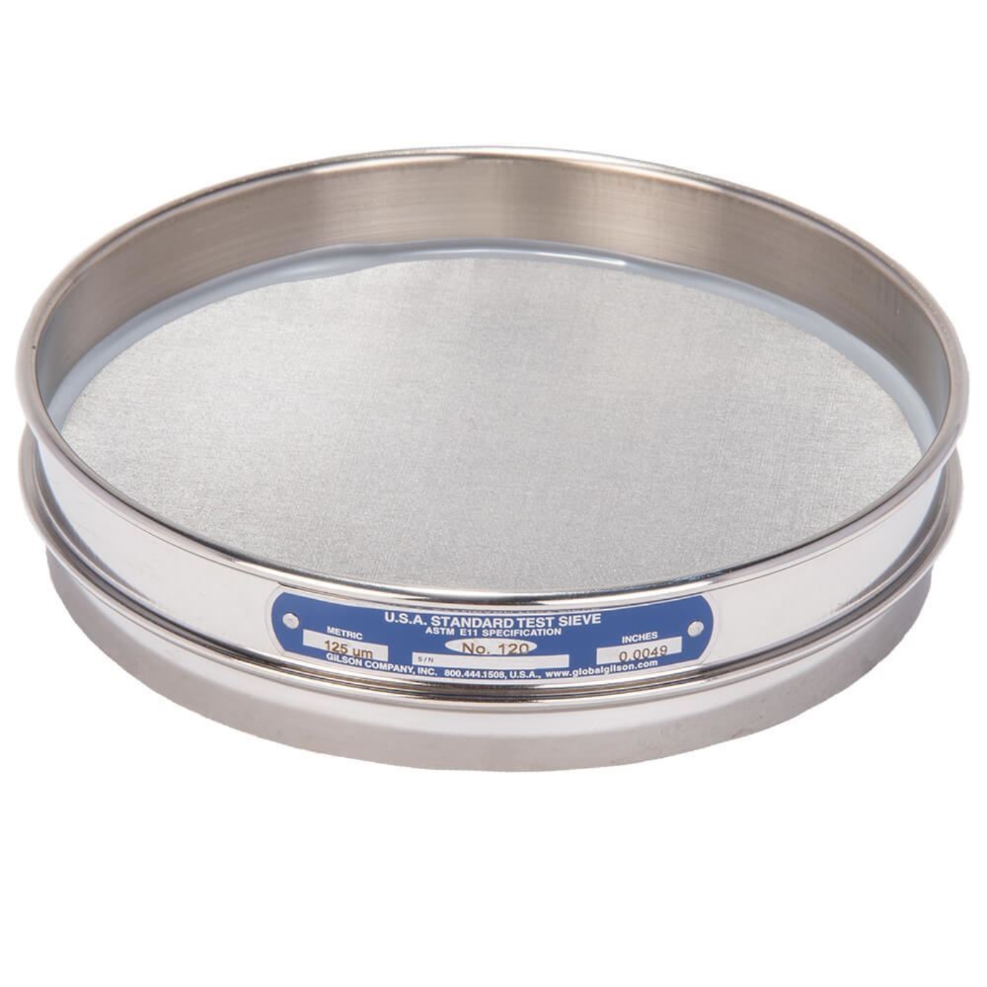 Picture of 8in Sieve, All Stainless, Half-Height, No.120 with Backing Cloth