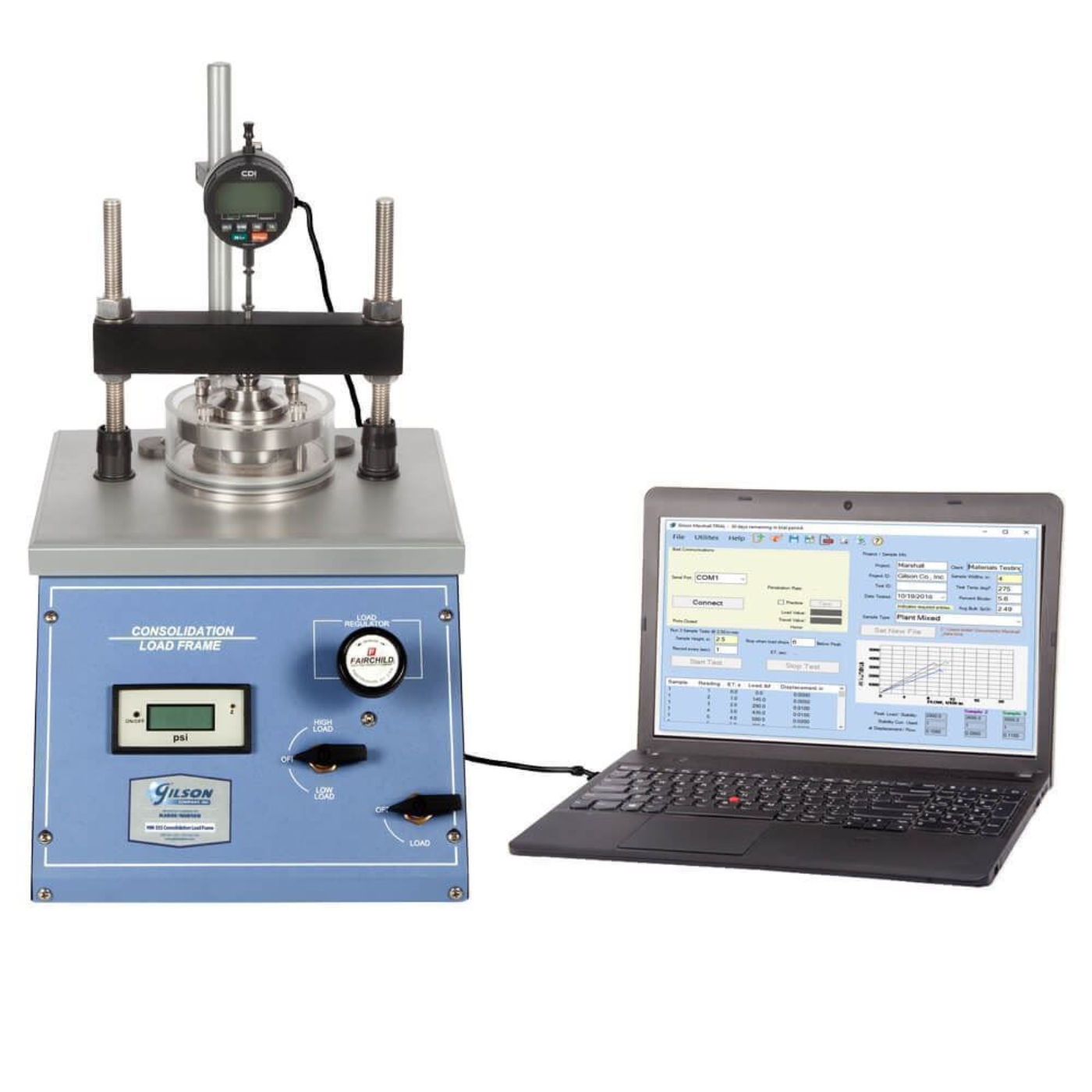 Pneumatic Consolidation Load Frame with Floating Ring Consolidometer, Linear Variable Displacement Transducers, Digital Displacement Indicator and Consolidation Data Acquisition Software 