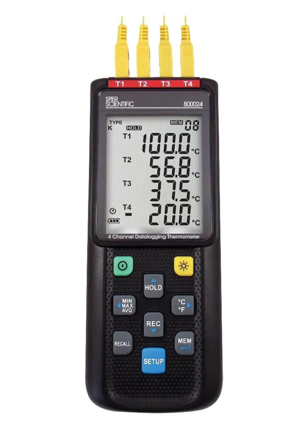Picture of 4-Channel Data Logging Thermometer, -328°–2,501°F (-200°–1,372°C)