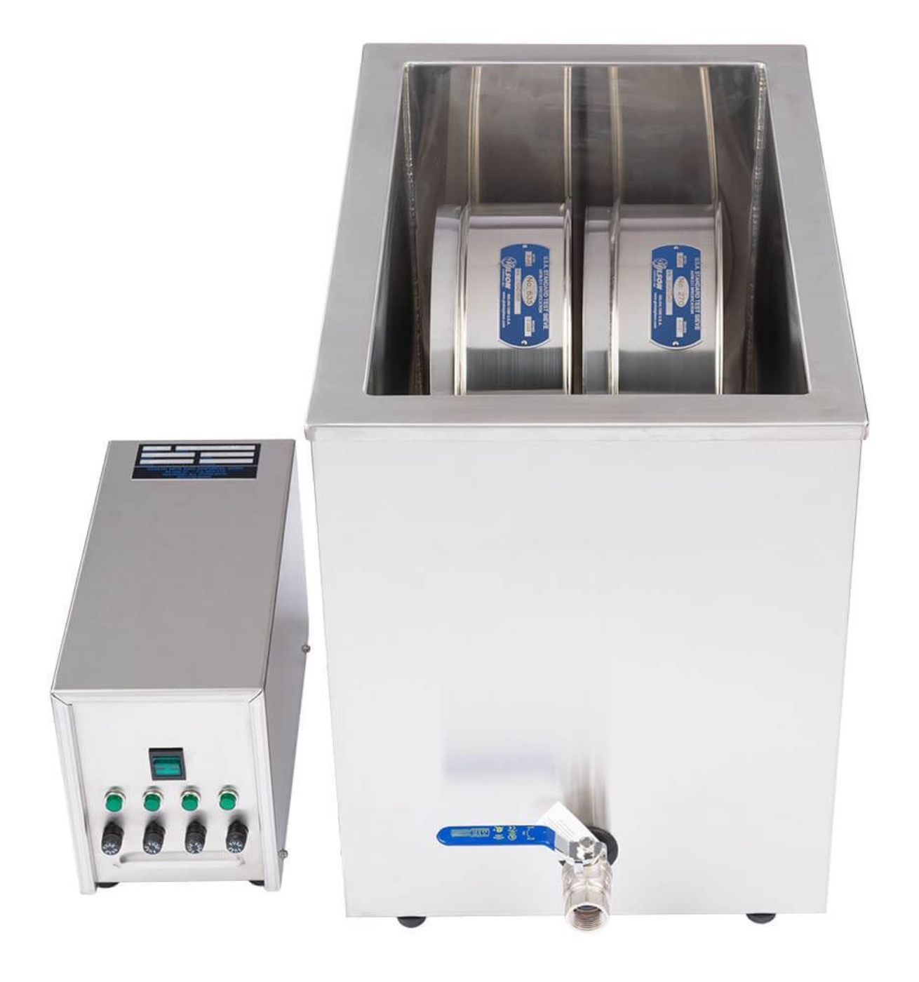 13.75gal Ultrasonic 12in Sieve Cleaner shown with 12in sieves