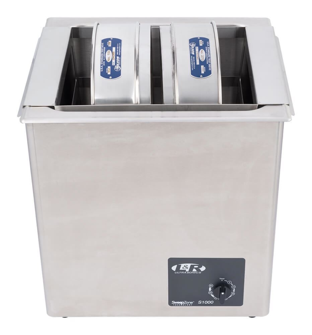 10gal Ultrasonic 8in/12in Sieve Cleaner shown with 12in sieves