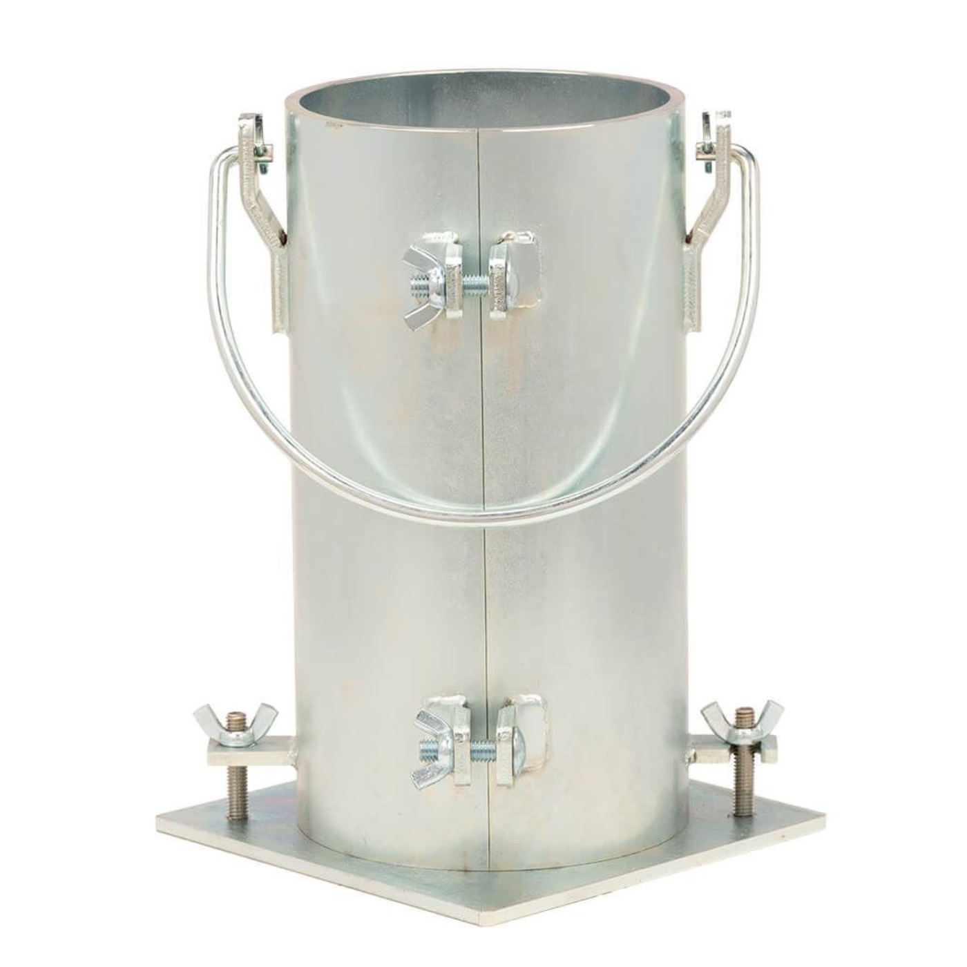 Back of 6x12in Steel Concrete Cylinder Mold with Handle