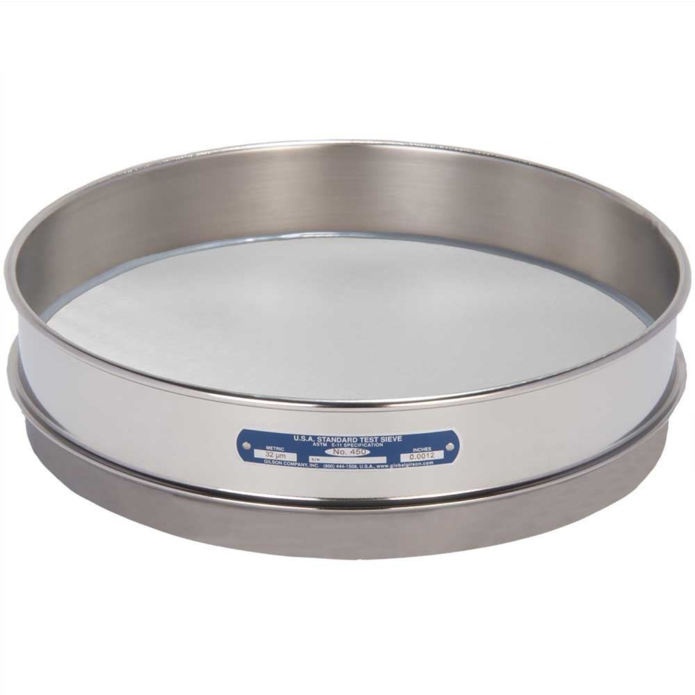 Picture of 12in Sieve, All Stainless, Intermediate-Height, No.450 with Backing Cloth