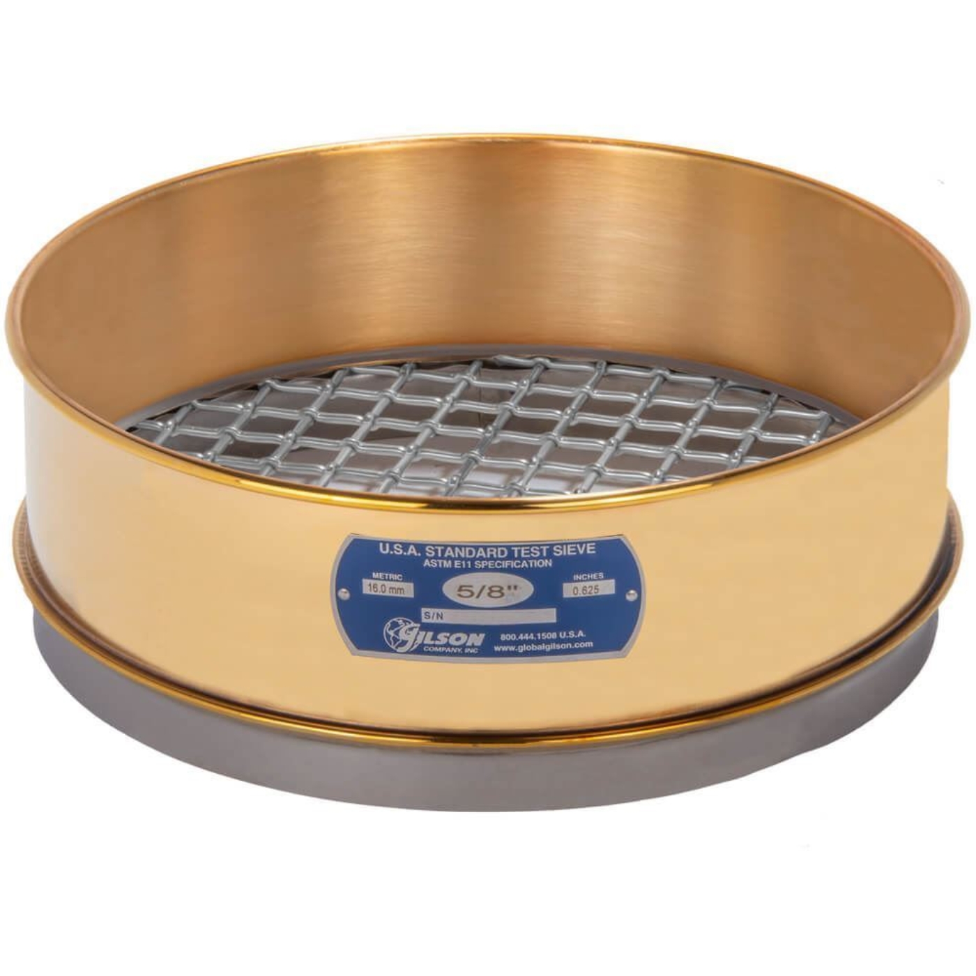 12" Sieve, Brass/Stainless, Full-Height, 5/8"