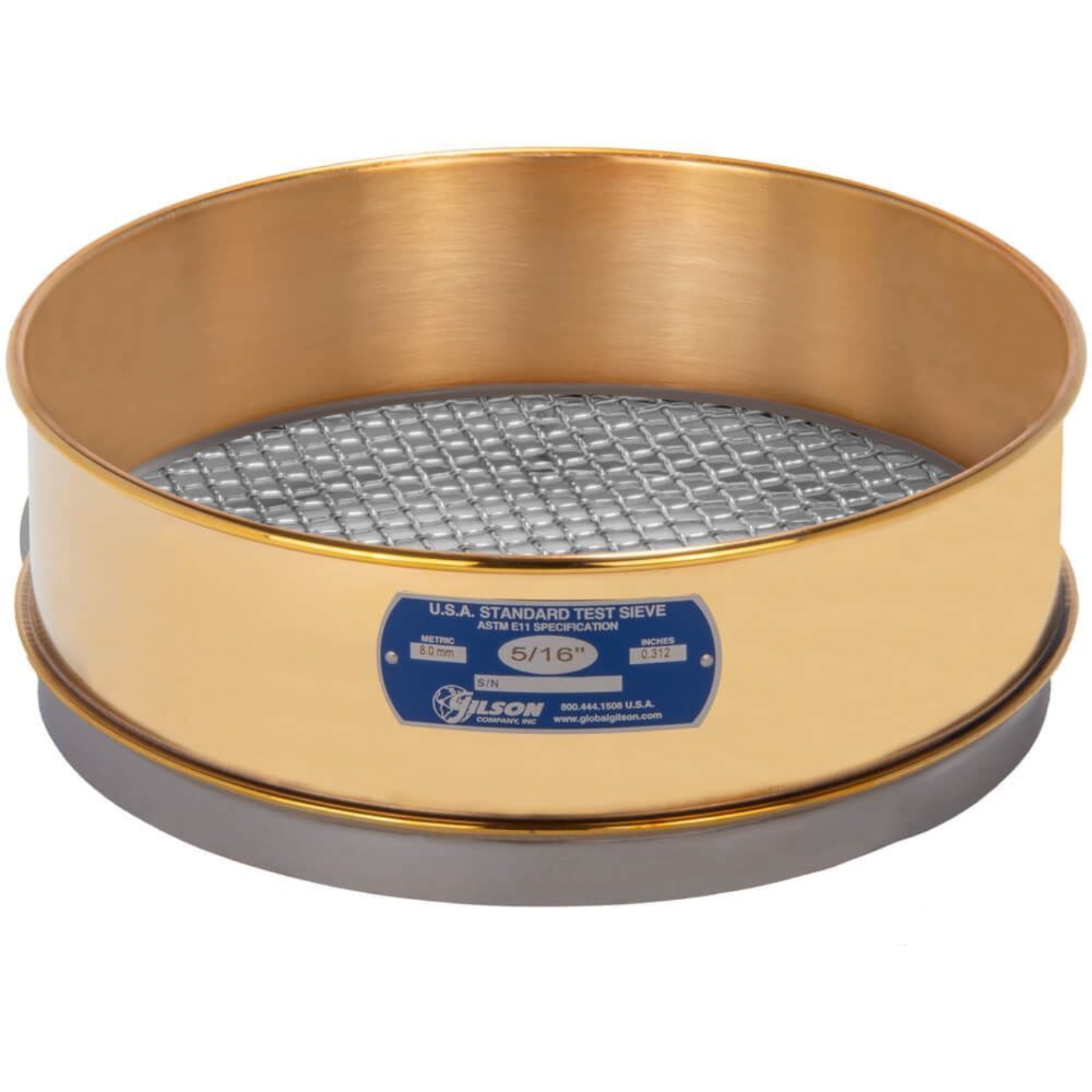 12" Sieve, Brass/Stainless, Full-Height, 5/16"