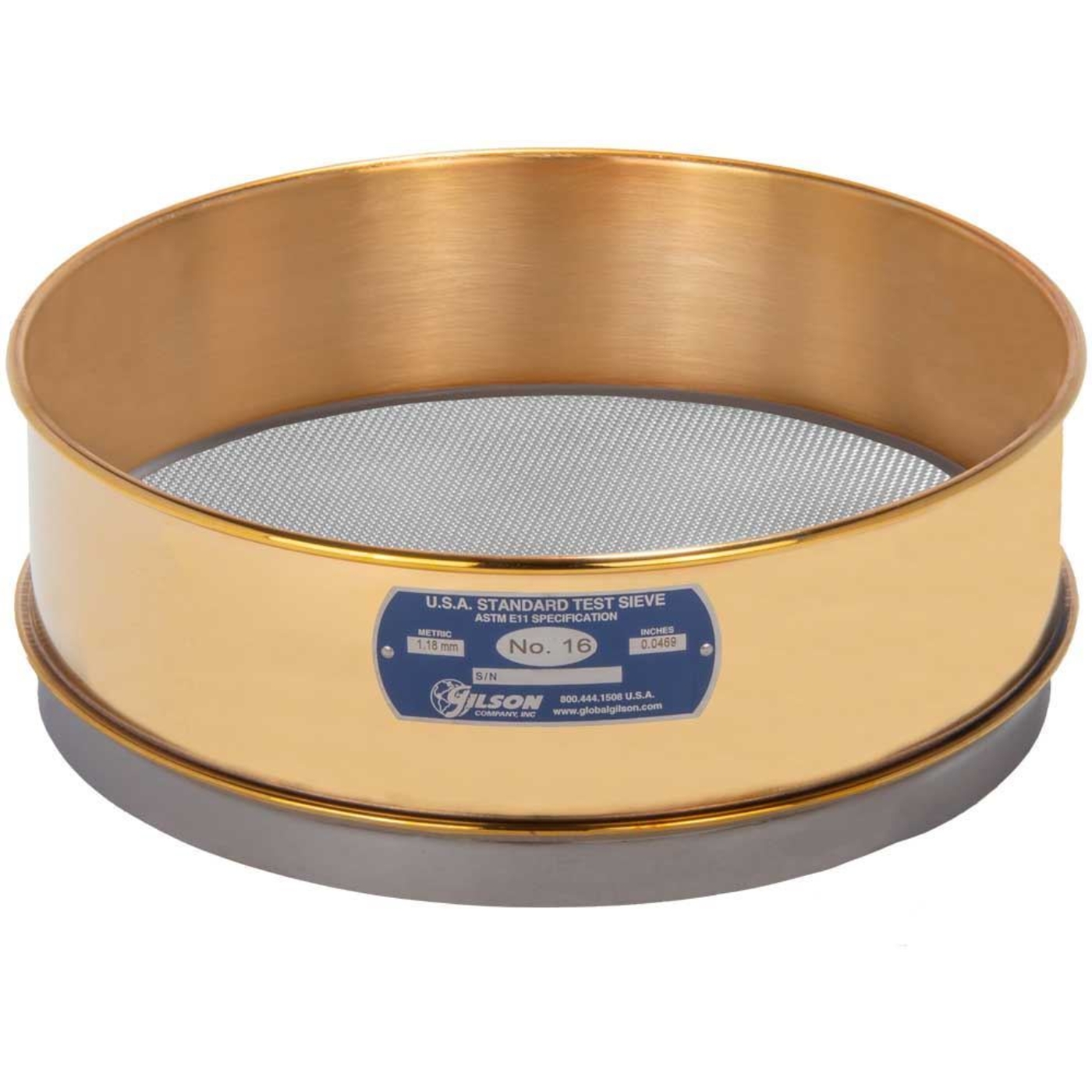 12" Sieve, Brass/Stainless, Full-Height, No. 16