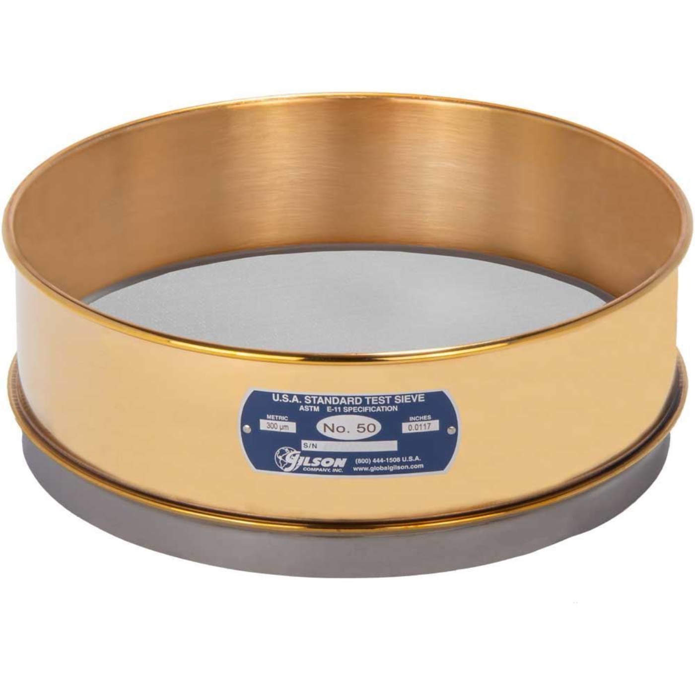 12" Sieve, Brass/Stainless, Full-Height, No. 50