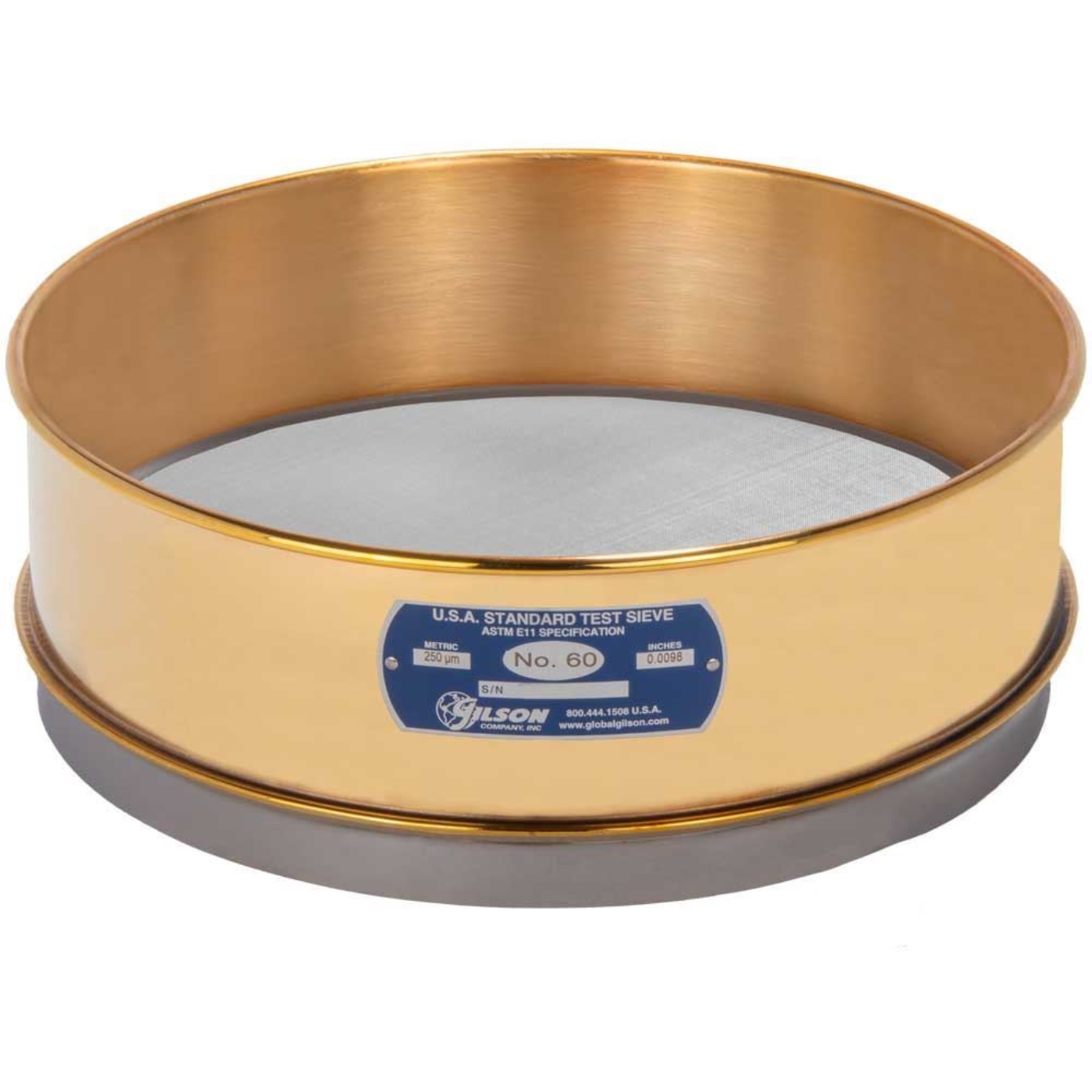 12" Sieve, Brass/Stainless, Full-Height, No. 60