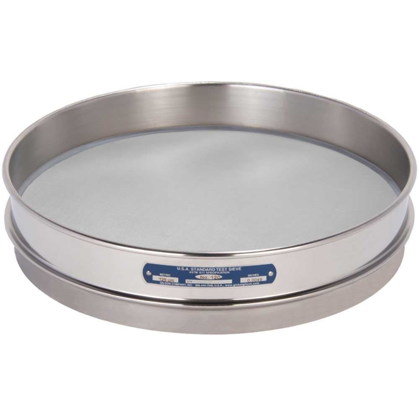 Picture of 12in Sieve, All Stainless, Half-Height, No.120 with Backing Cloth