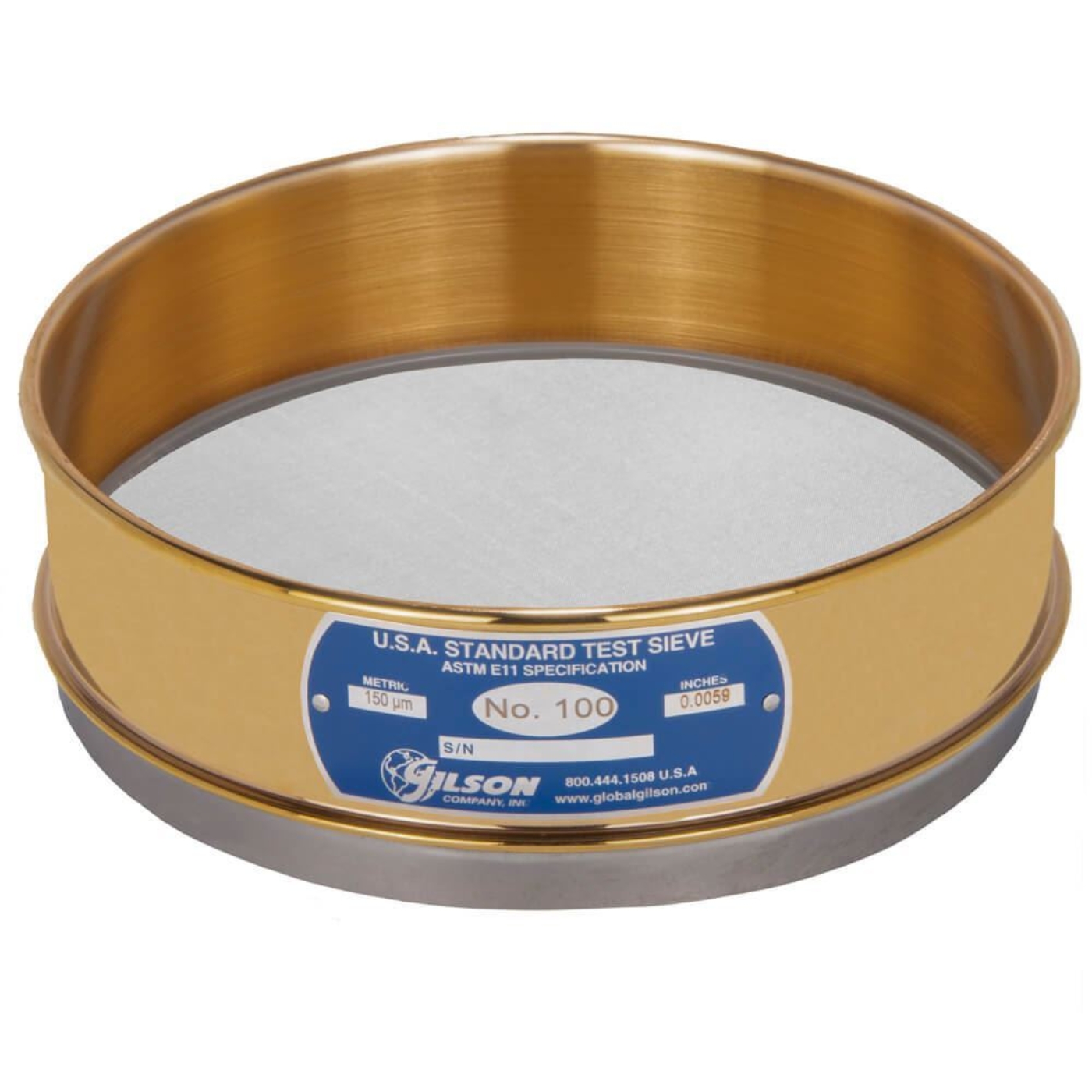 8" Sieve, Brass/Stainless, Full-Height, No. 100