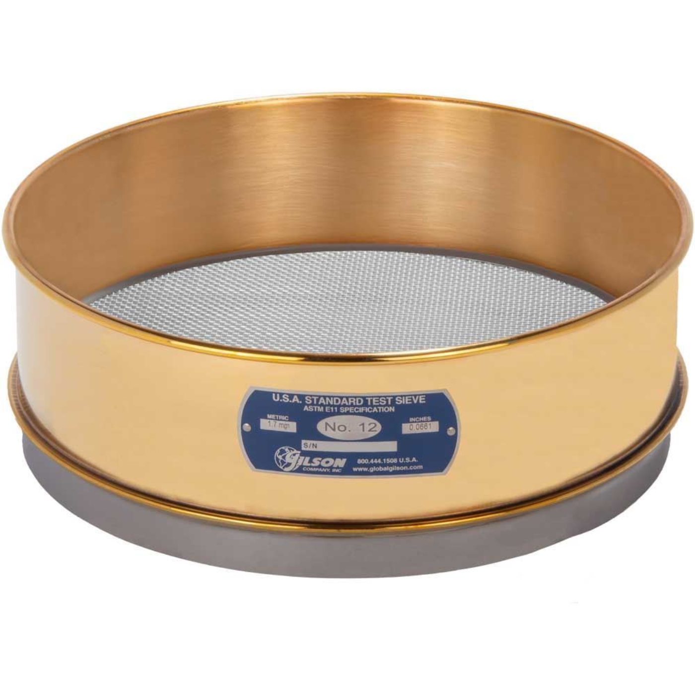 12" Sieve, Brass/Stainless, Full-Height, No. 12