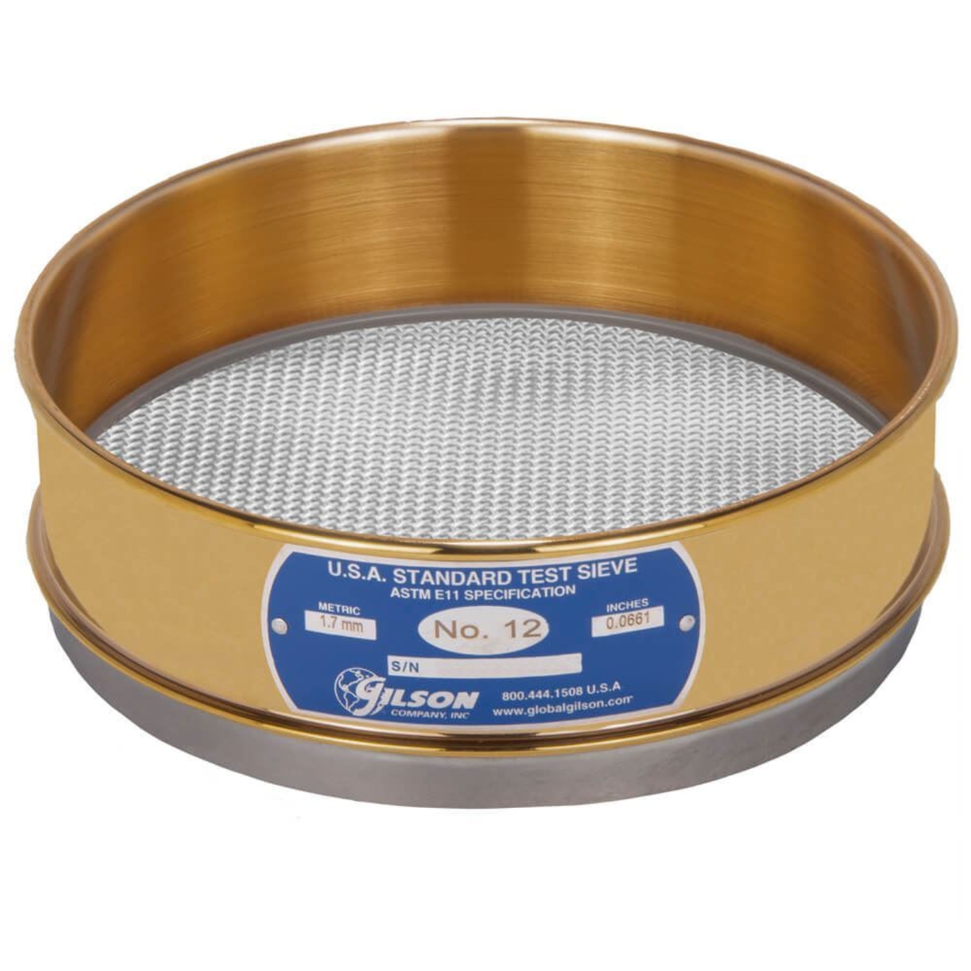 8" Sieve, Brass/Stainless, Full-Height, No. 12