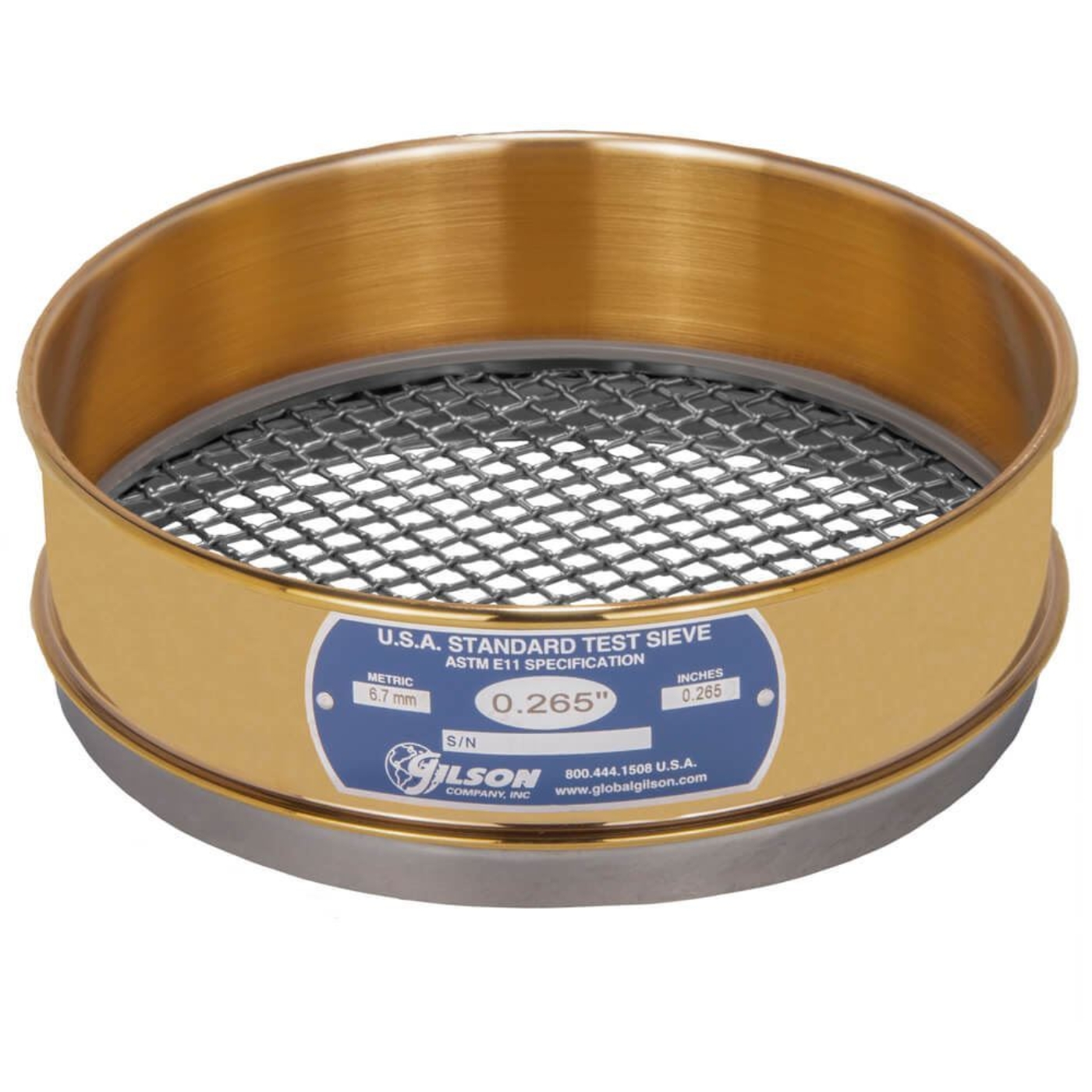 8" Sieve, Brass/Stainless, Full-Height, .265"
