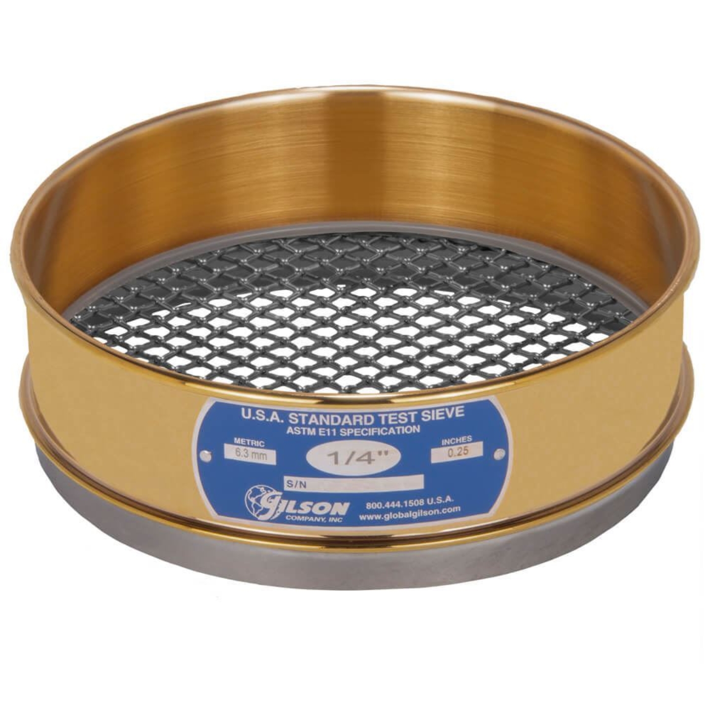 8" Sieve, Brass/Stainless, Full-Height, 1/4"