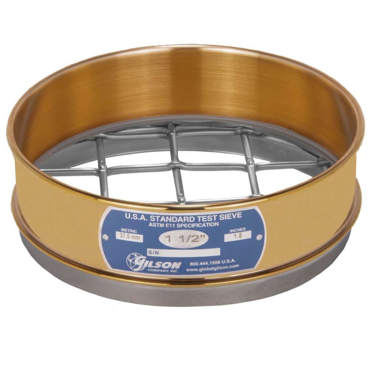 8" Sieve, Brass/Stainless, Full-Height, 1-1/2"