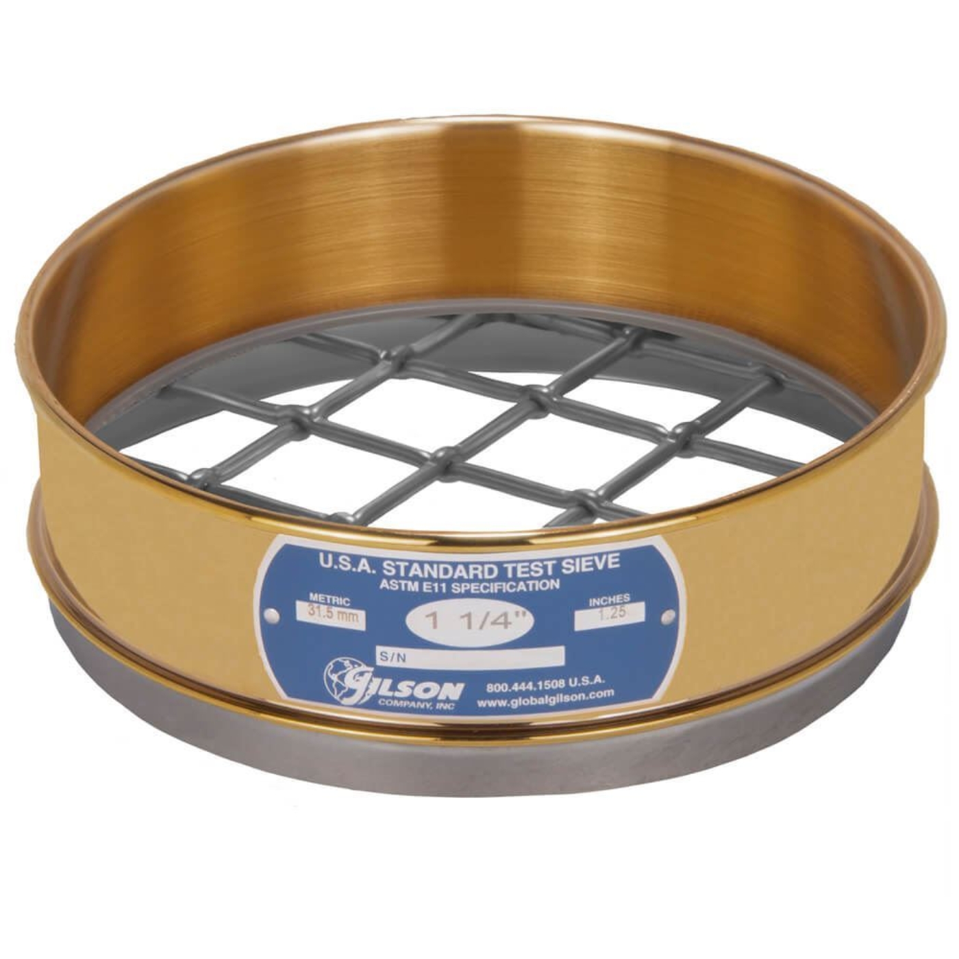 8" Sieve, Brass/Stainless, Full-Height, 1-1/4"