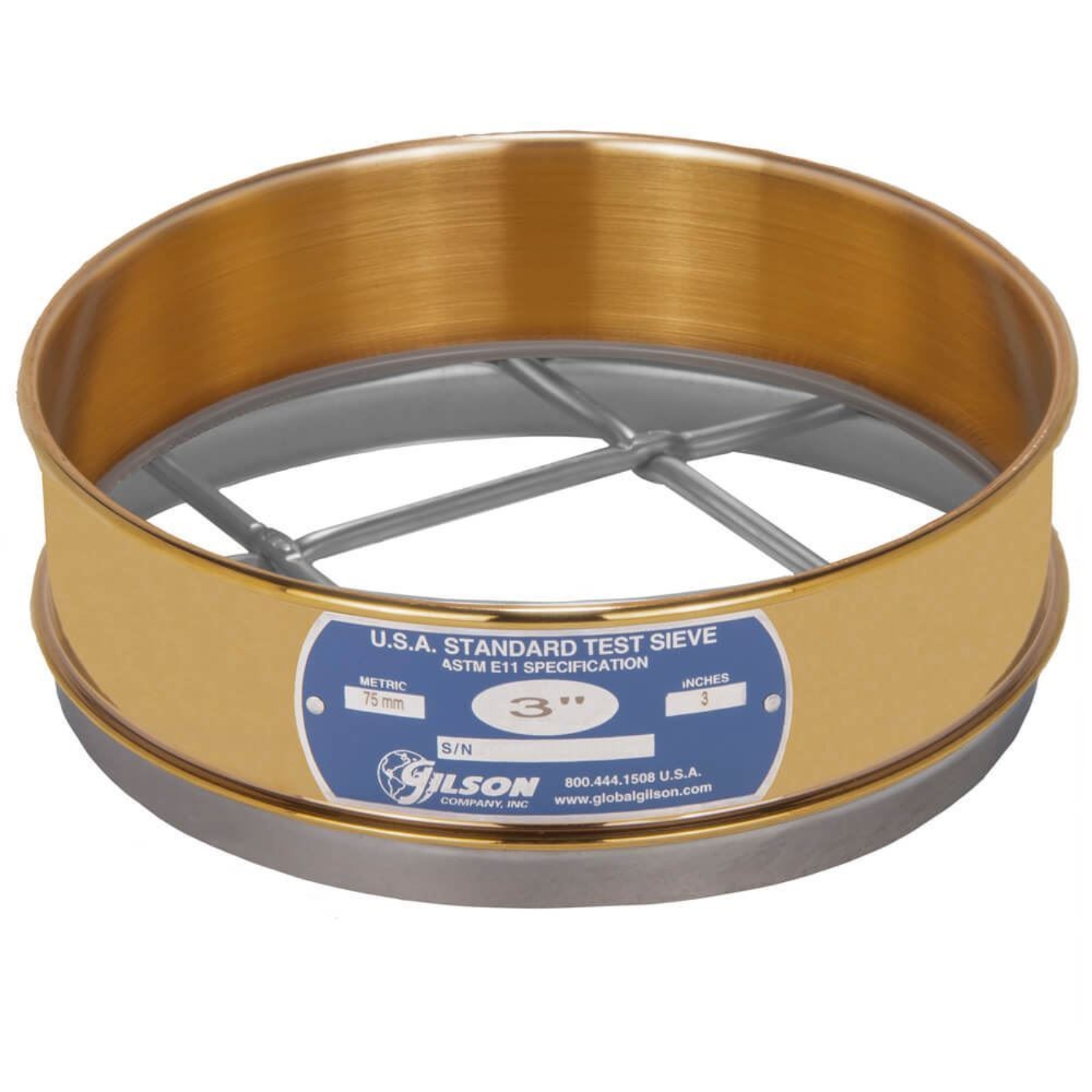 8" Sieve, Brass/Stainless, Full-Height, 3"