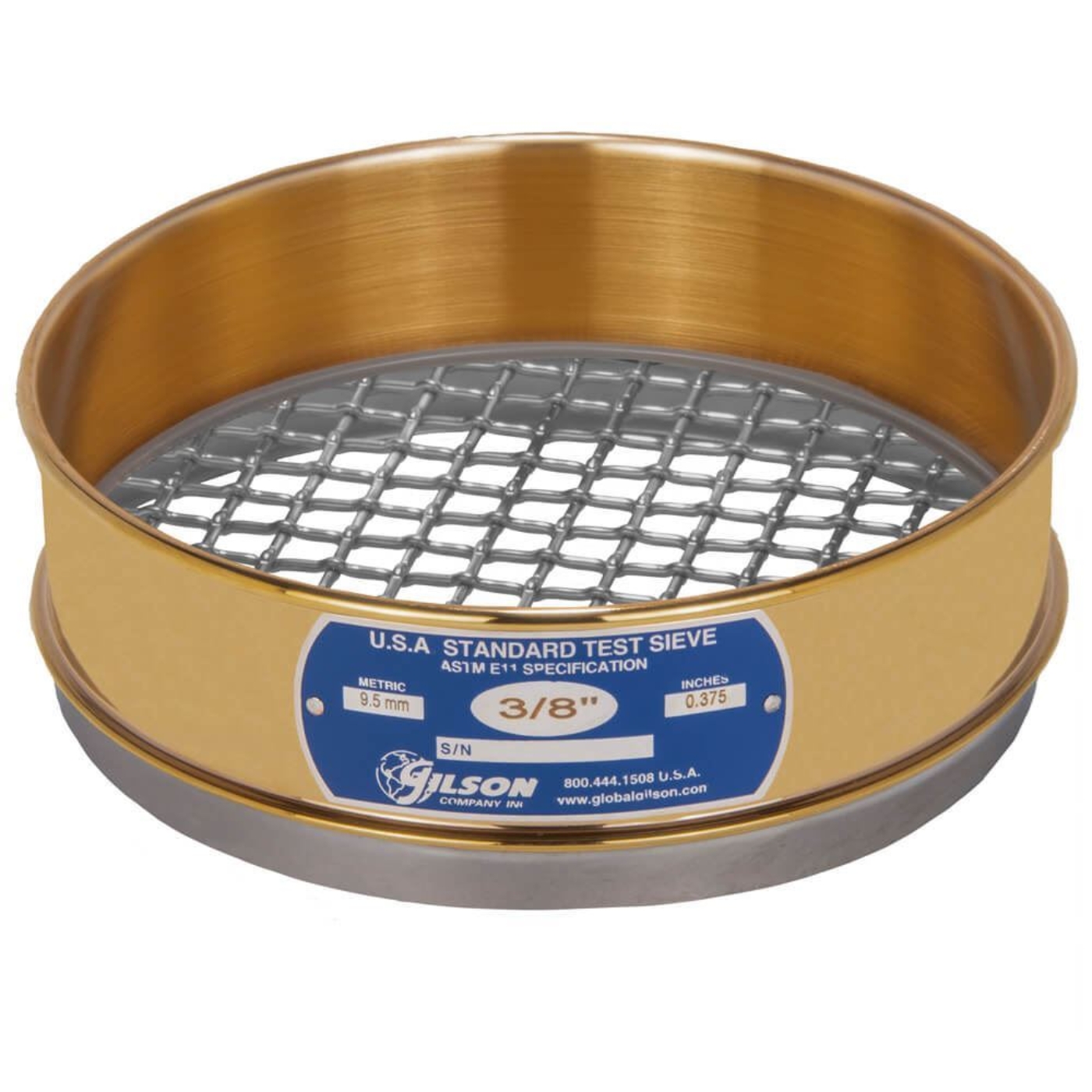 8" Sieve, Brass/Stainless, Full-Height, 3/8"