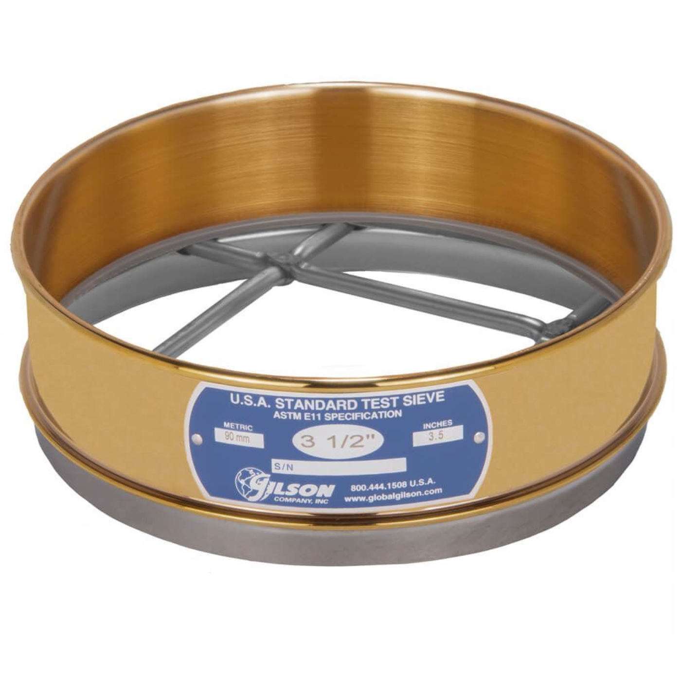 8" Sieve, Brass/Stainless, Full-Height, 3-1/2"