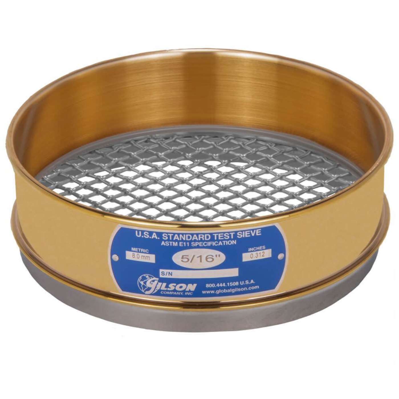 8" Sieve, Brass/Stainless, Full-Height, 5/16"