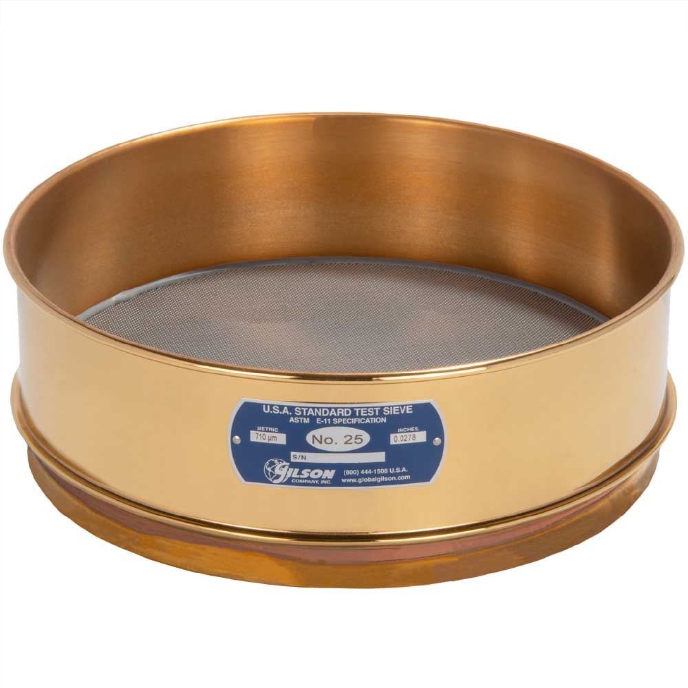 12in Sieve, Brass/Stainless, Full-Height, No.25