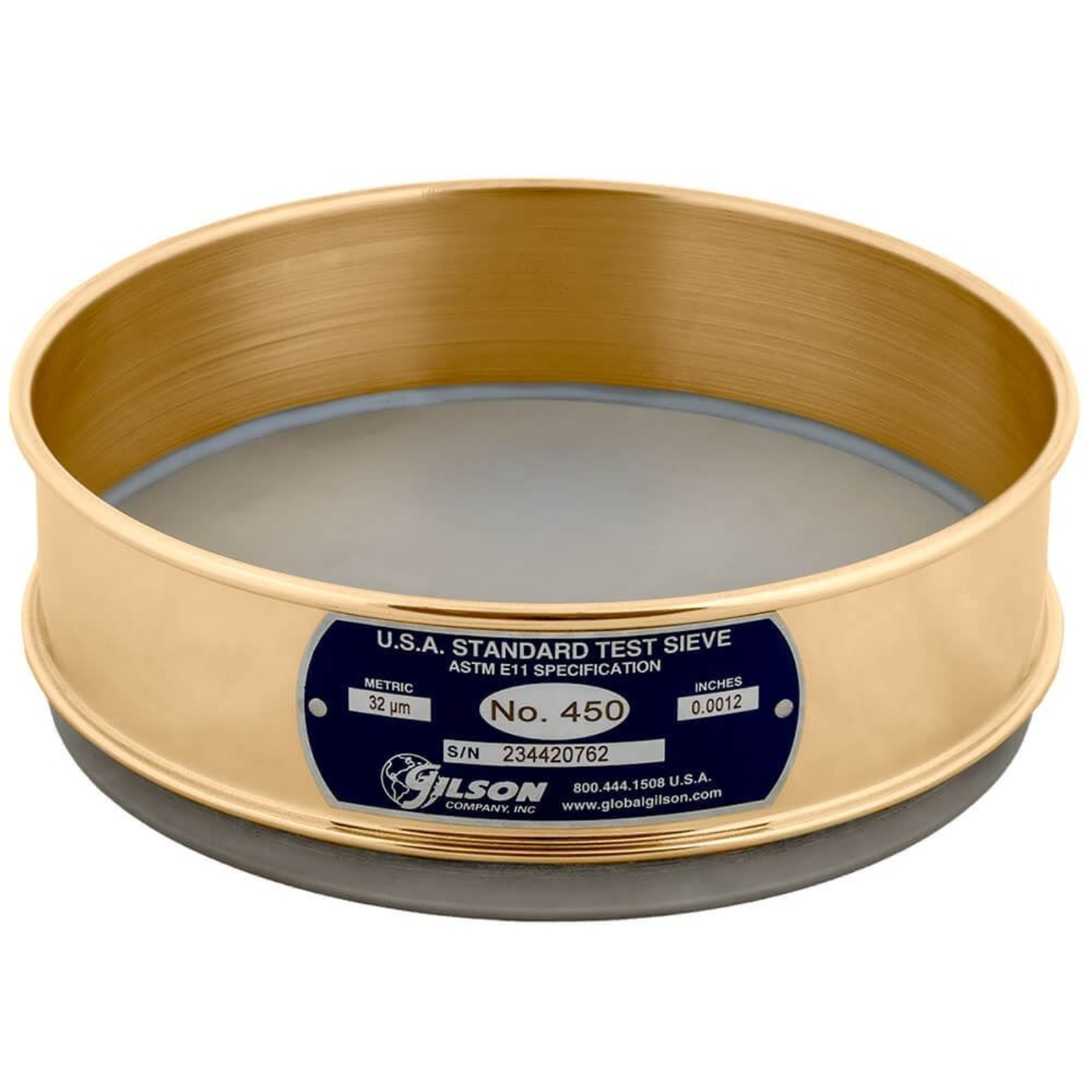 Picture of 8in Sieve, Brass/Stainless, Full-Height, No.450 with Backing Cloth