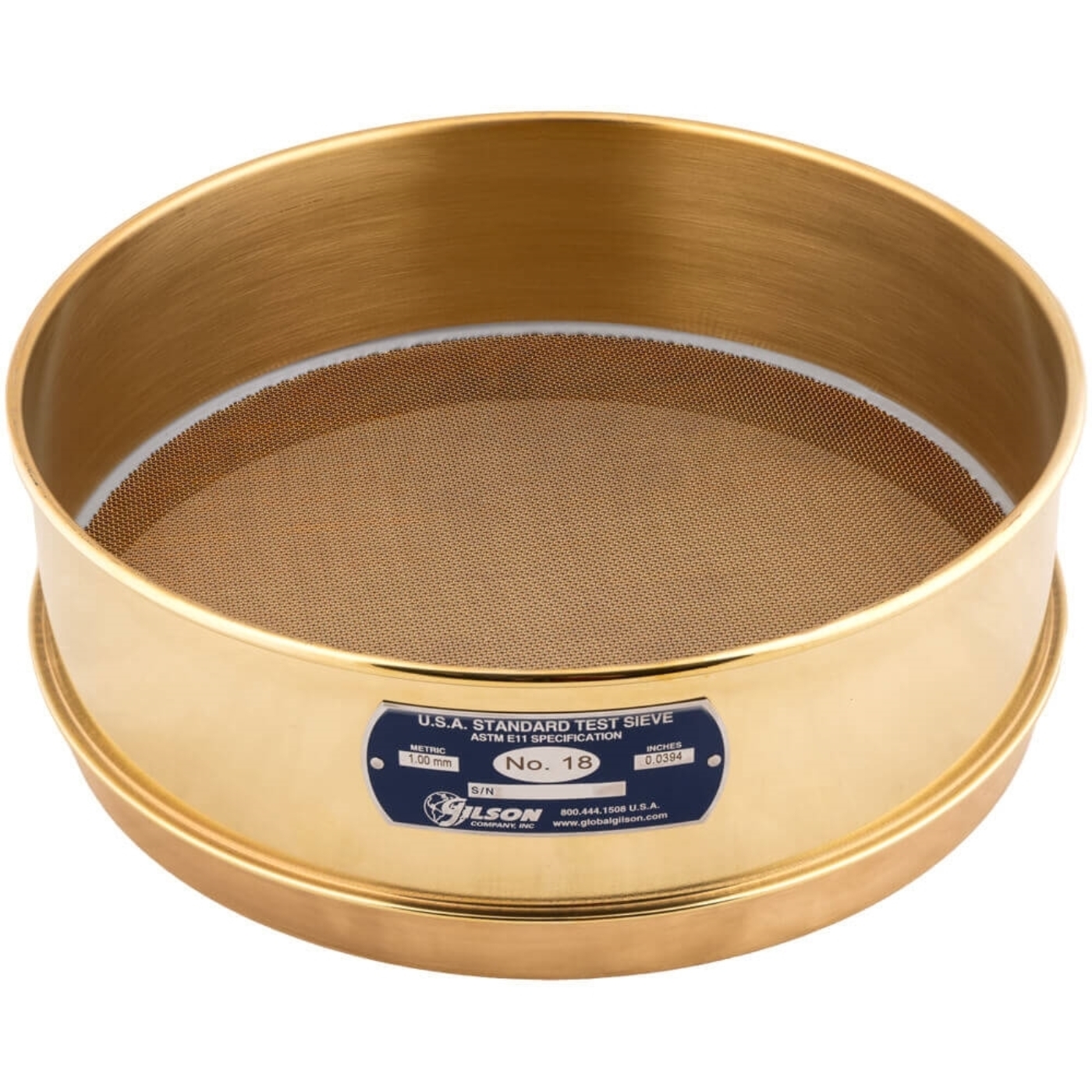 12in Sieve, All Brass, Full-Height, No.18