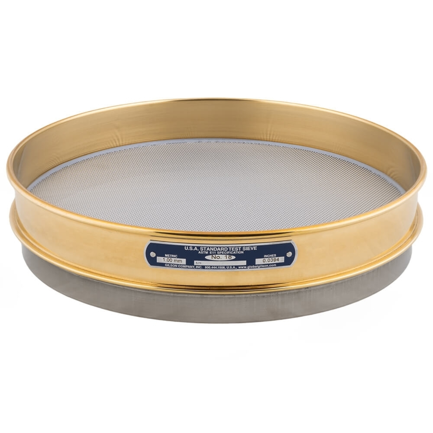 12in Sieve, Brass/Stainless, Half-Height, No.18