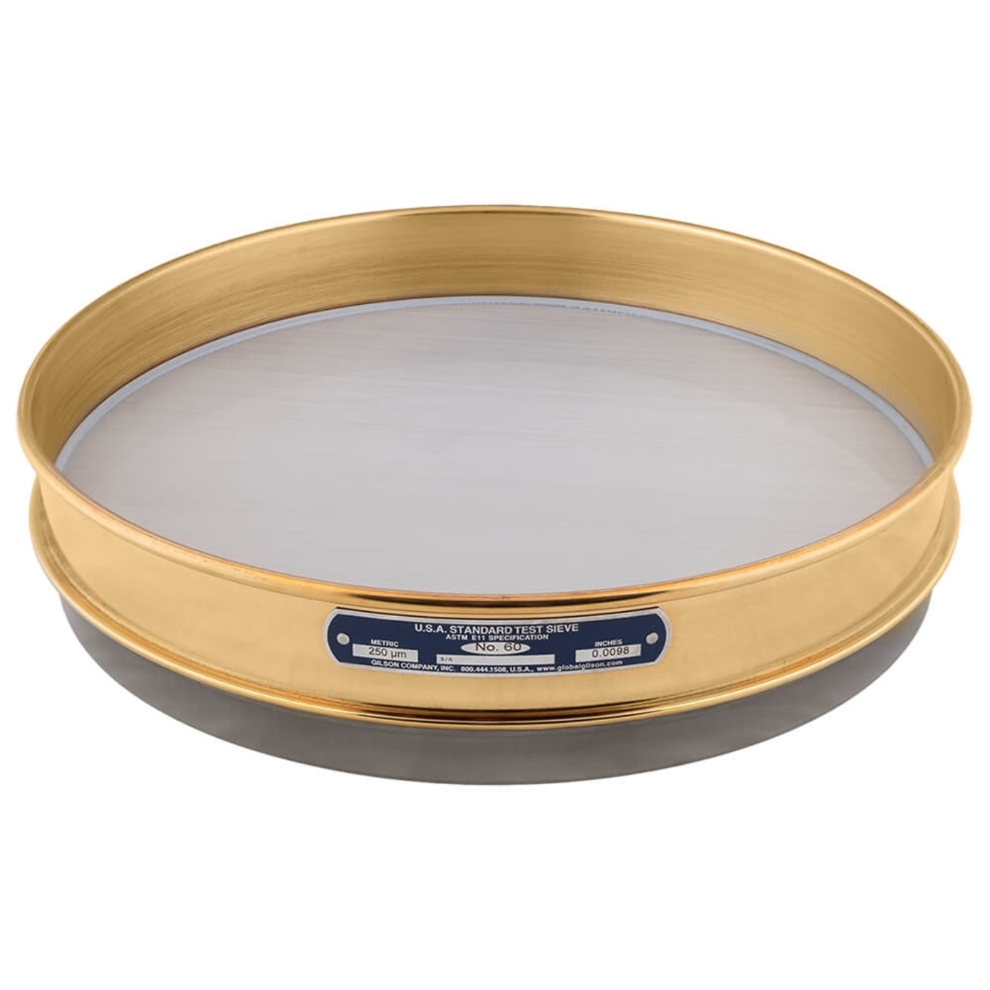 12in Sieve, Brass/Stainless, Half-Height, No.60