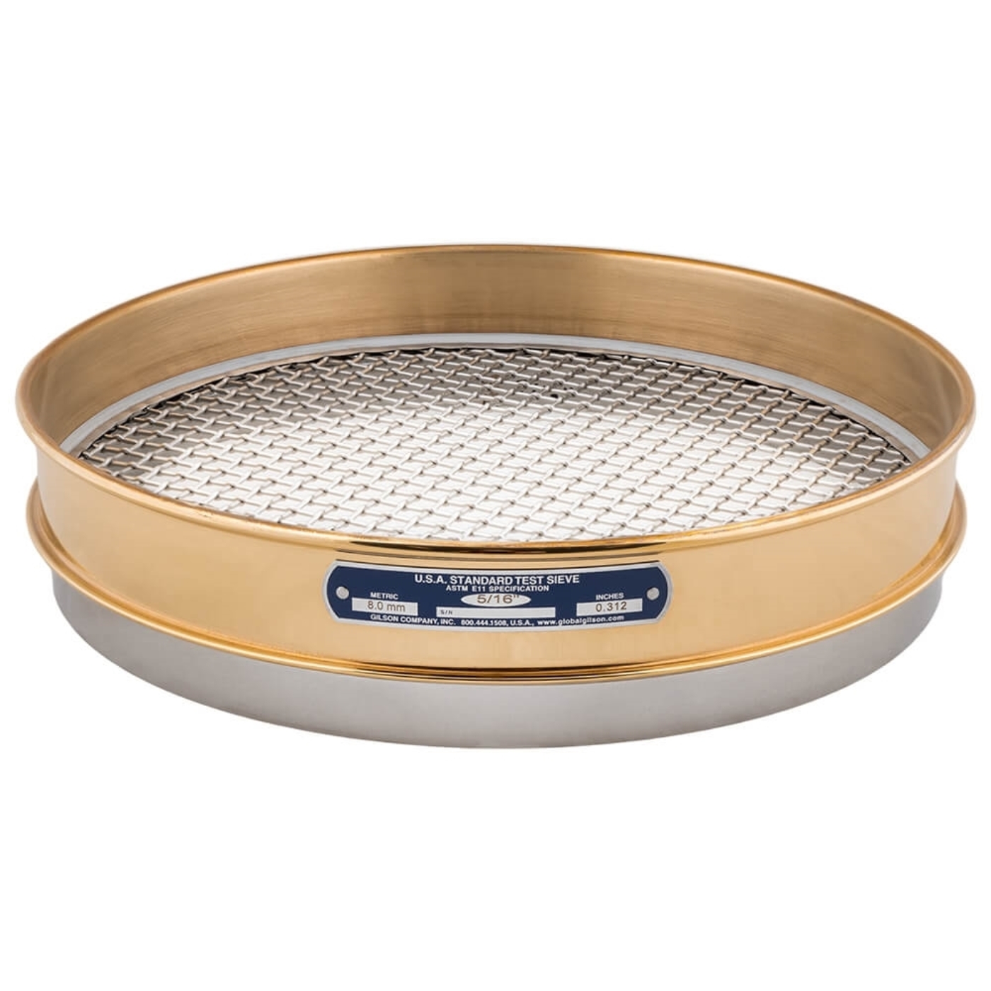 12in Sieve, Brass/Stainless, Half-Height, 5/16in