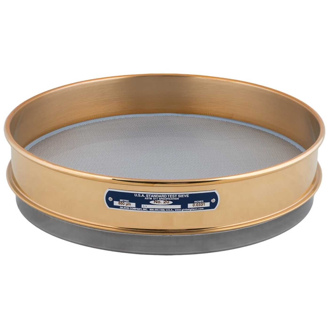 12in Sieve, Brass/Stainless, Intermediate-Height, No.20