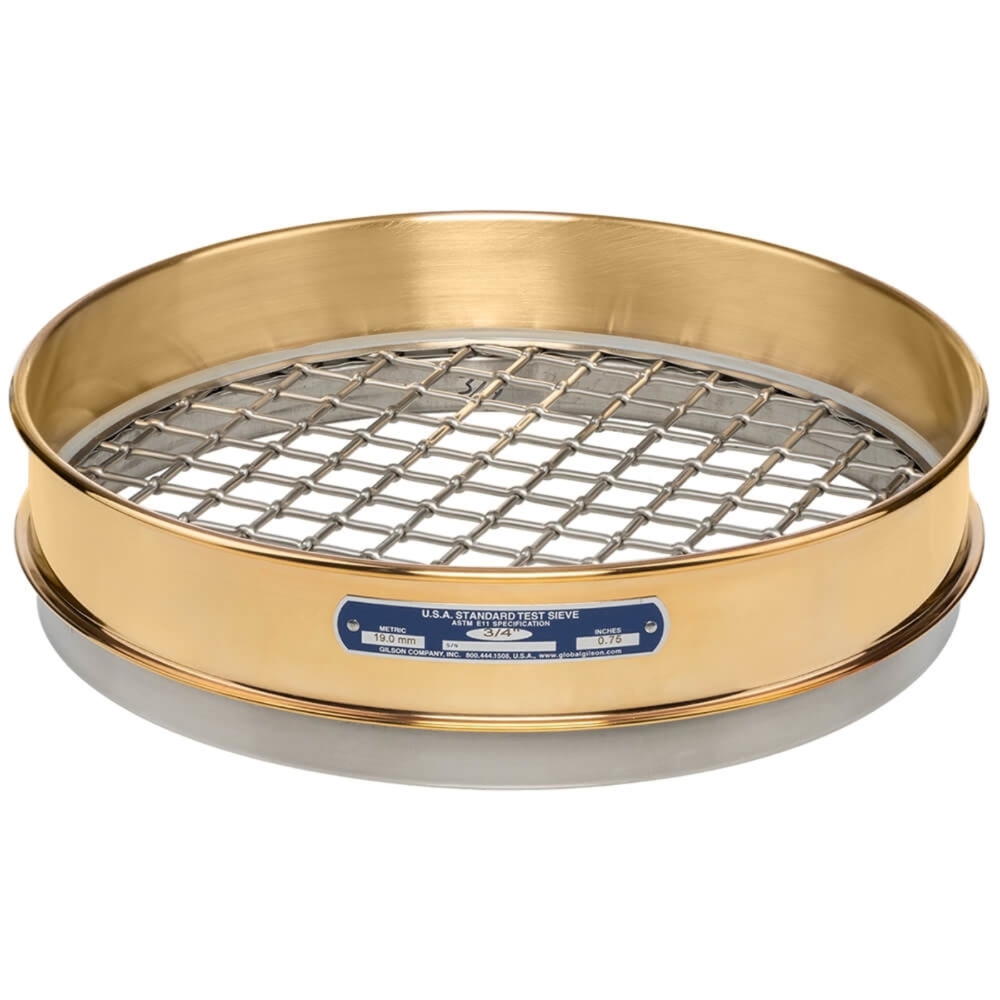 12in Sieve, Brass/Stainless, Intermediate-Height, 3/4in
